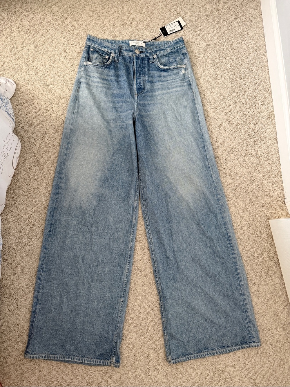 NWT rag & bone Miramar Sofie Wide-Leg Pant Cotton Sweatpant Jean Raily Blue 26 - Picture 2 of 10
